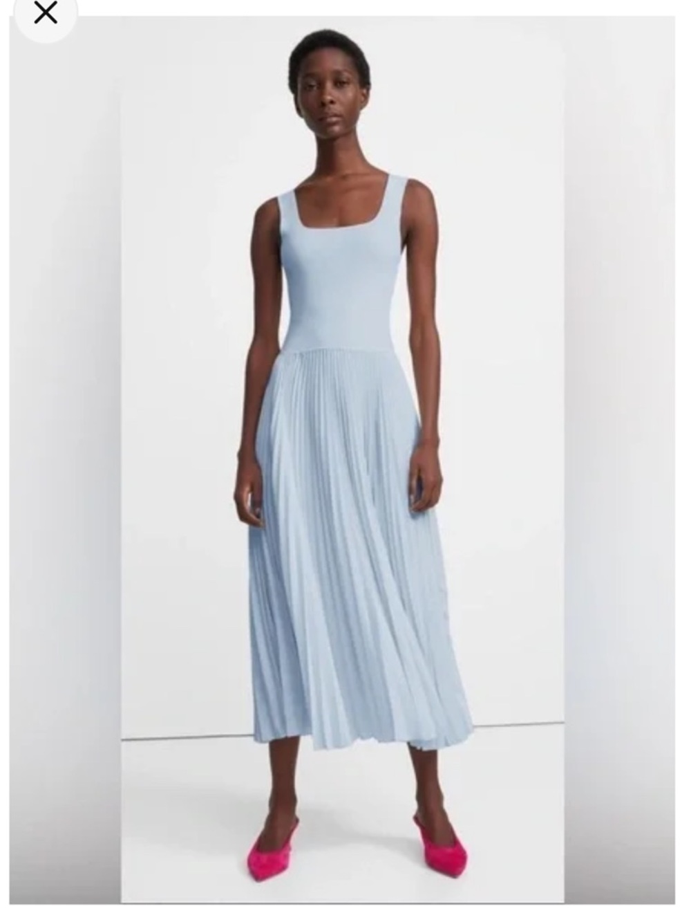 Theory Light Blue Pleated Midi Dress